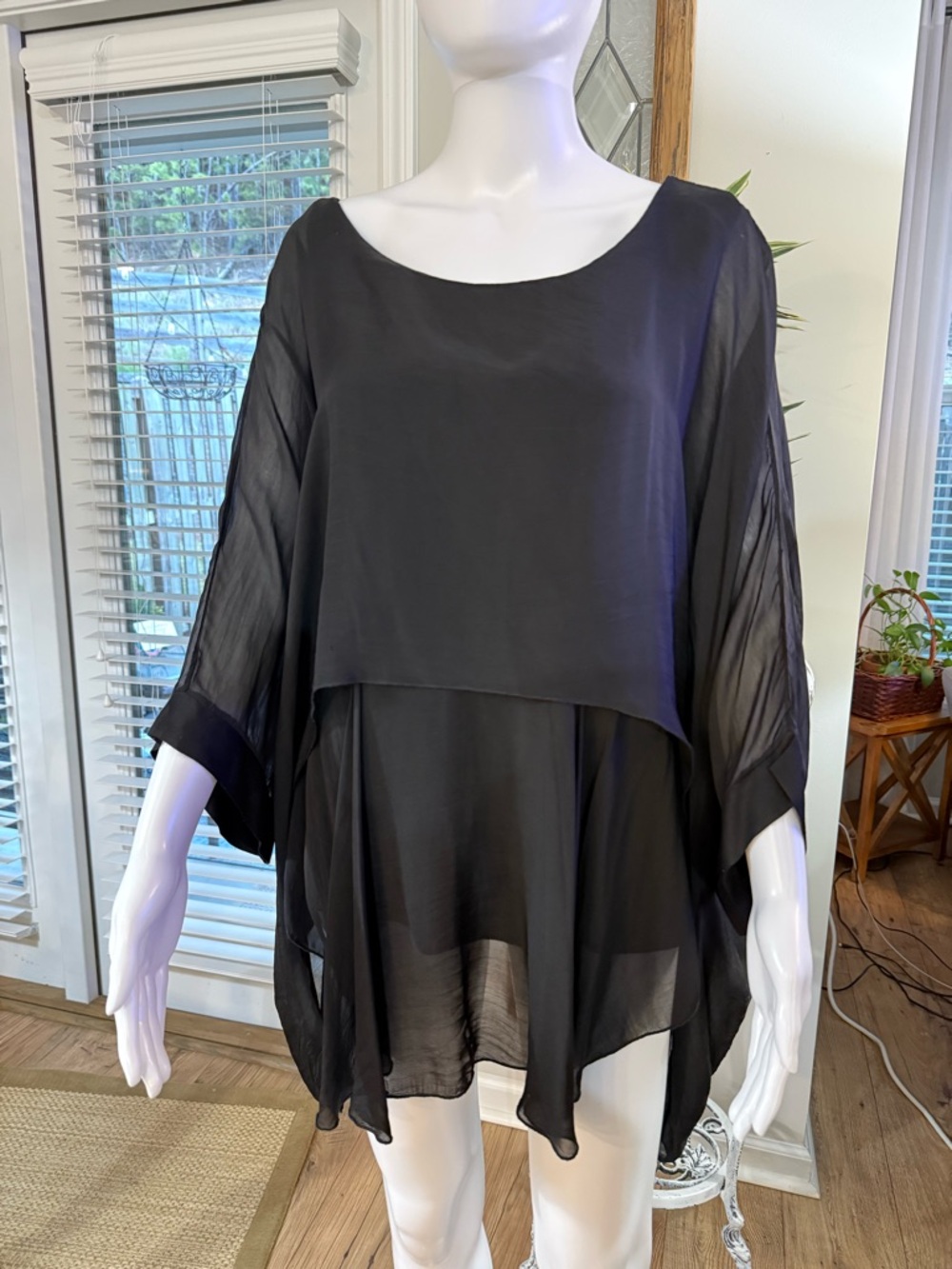 Black Sheer Layered Women's tunic. Made in Italy.